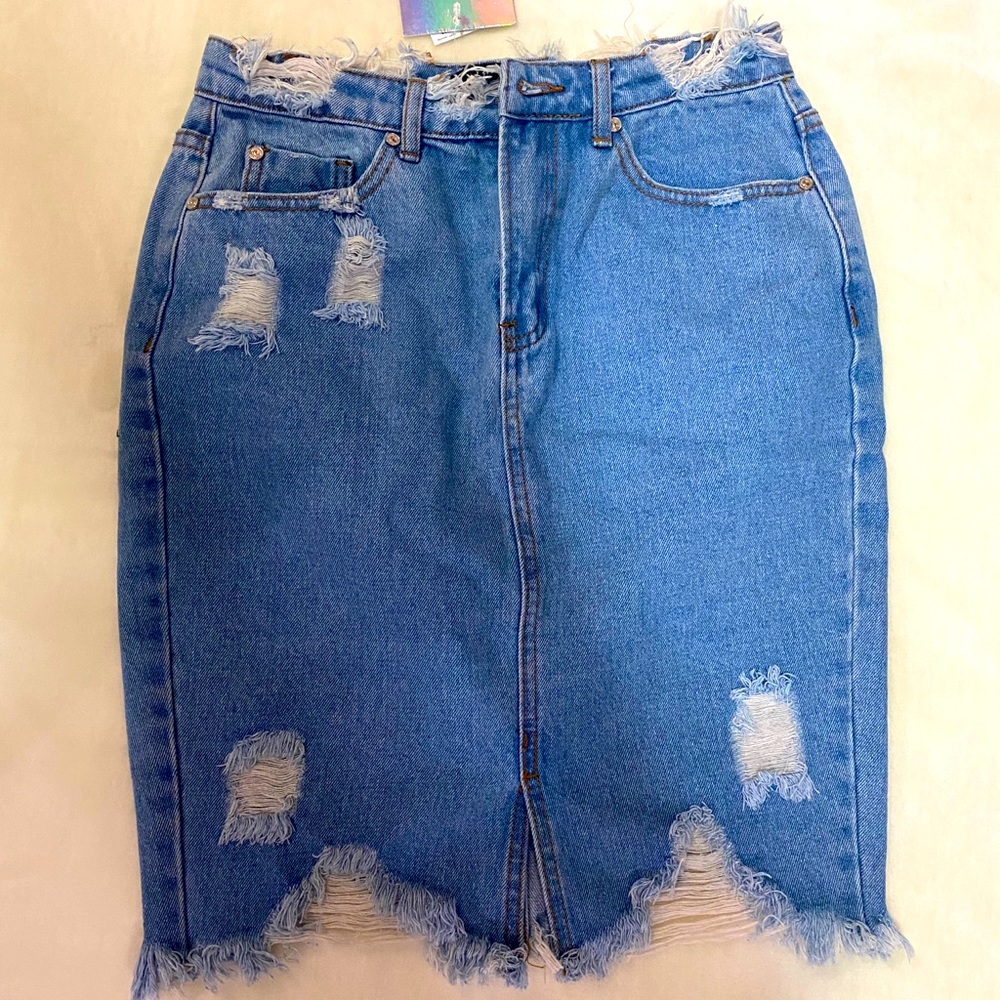Distressed Denim Skirt